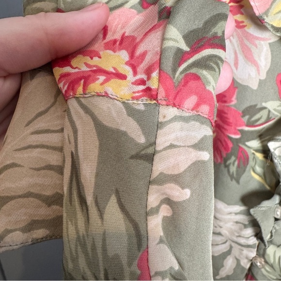 VTG Fairy Coquette 100% Silk Ruffle Blouse Size S P Sage Green Romantic Floral - Picture 8 of 16